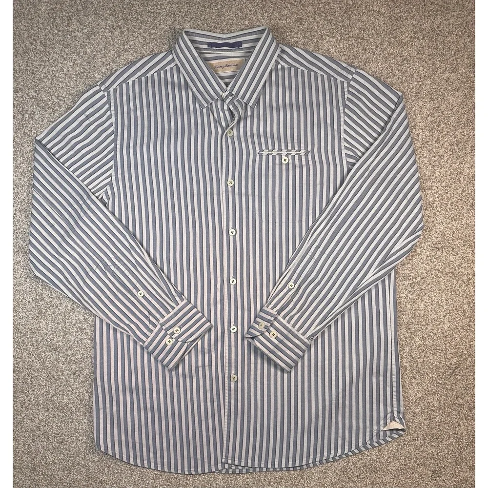 Tommy Bahama Shirt Adult Medium White Blue Button Up Modern Casual Comfort Mens